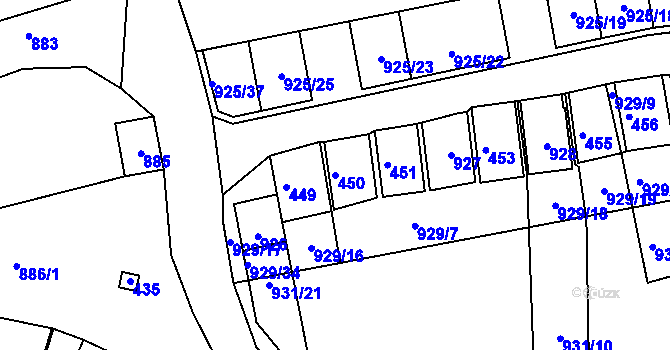 Parcela st. 450 v KÚ Chvalovice, Katastrální mapa