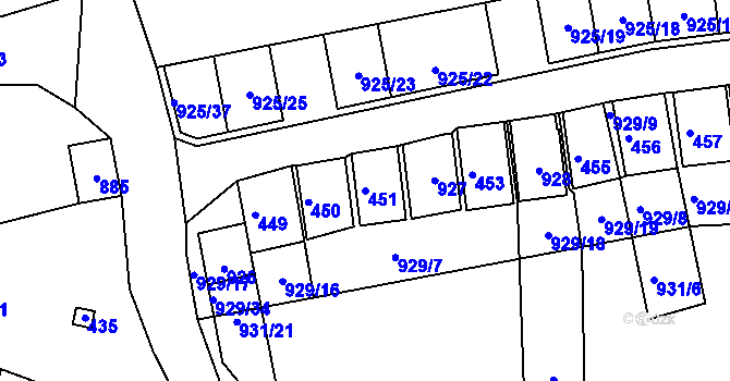 Parcela st. 451 v KÚ Chvalovice, Katastrální mapa