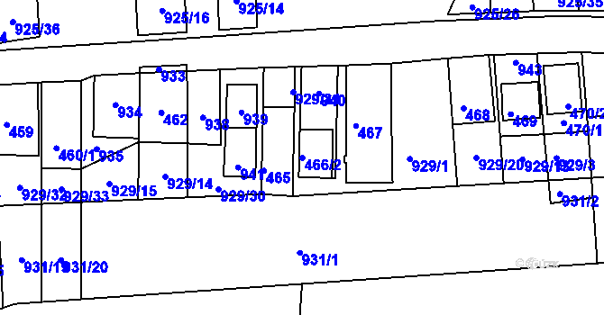 Parcela st. 466/2 v KÚ Chvalovice, Katastrální mapa