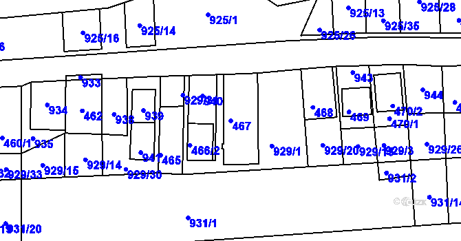 Parcela st. 467 v KÚ Chvalovice, Katastrální mapa