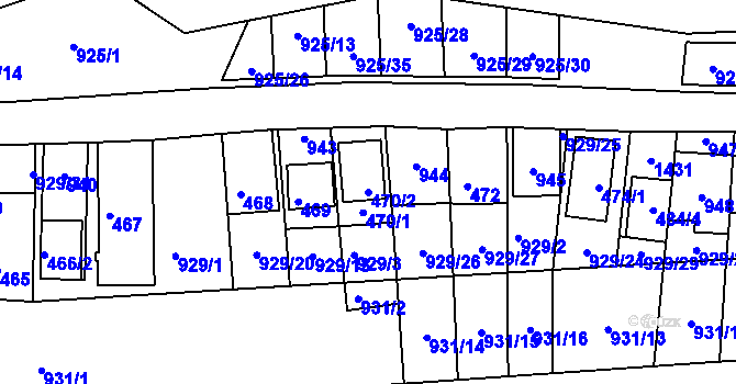 Parcela st. 470/2 v KÚ Chvalovice, Katastrální mapa
