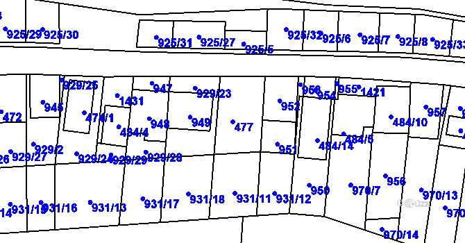 Parcela st. 477 v KÚ Chvalovice, Katastrální mapa