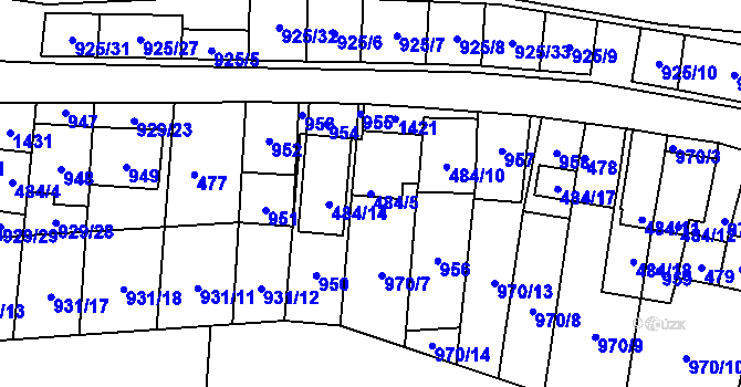 Parcela st. 484/5 v KÚ Chvalovice, Katastrální mapa