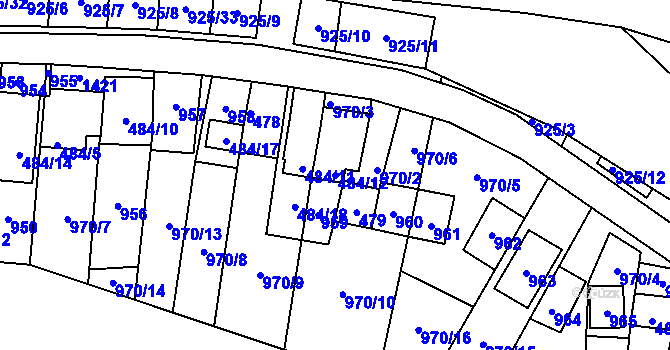 Parcela st. 484/12 v KÚ Chvalovice, Katastrální mapa