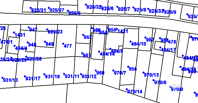 Parcela st. 484/14 v KÚ Chvalovice, Katastrální mapa