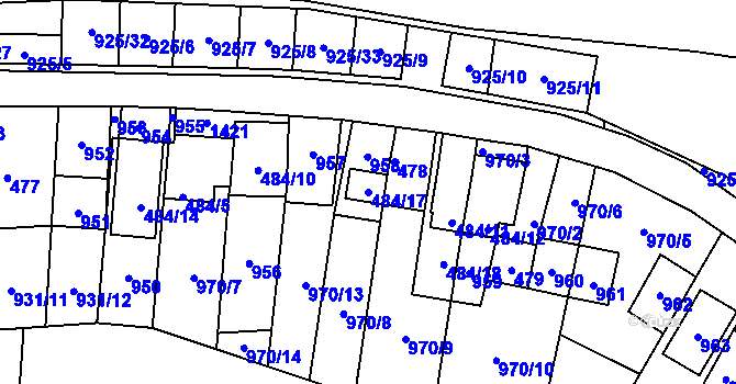 Parcela st. 484/17 v KÚ Chvalovice, Katastrální mapa