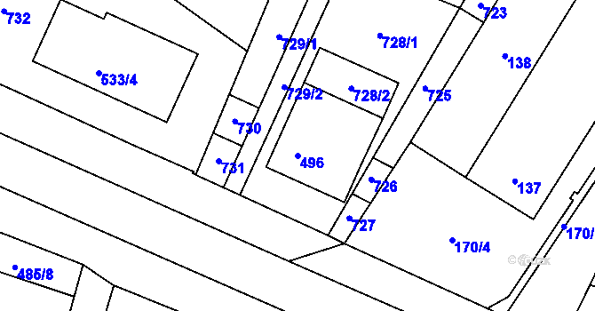 Parcela st. 496 v KÚ Chvalovice, Katastrální mapa