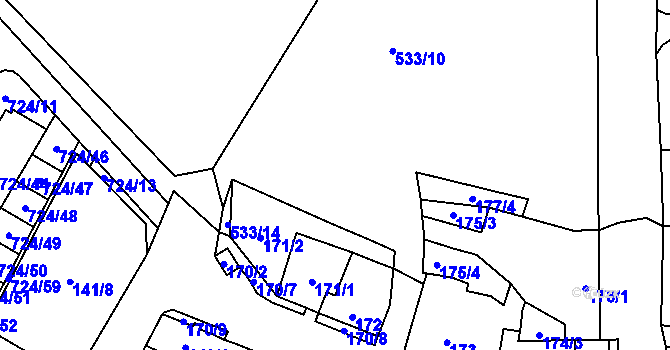 Parcela st. 533/10 v KÚ Chvalovice, Katastrální mapa
