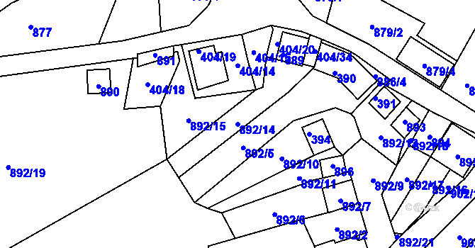 Parcela st. 892/14 v KÚ Chvalovice, Katastrální mapa