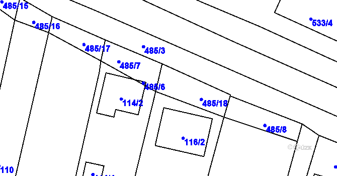 Parcela st. 485/3 v KÚ Chvalovice, Katastrální mapa