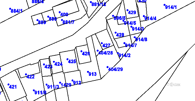 Parcela st. 404/28 v KÚ Chvalovice, Katastrální mapa