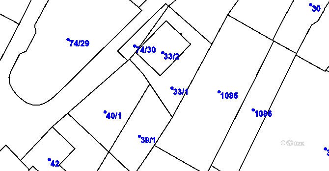 Parcela st. 33/1 v KÚ Chvalovice, Katastrální mapa