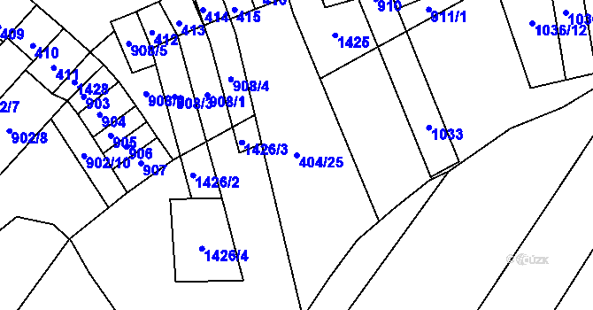 Parcela st. 404/25 v KÚ Chvalovice, Katastrální mapa