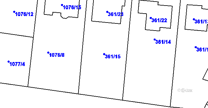 Parcela st. 361/15 v KÚ Chvalovice, Katastrální mapa