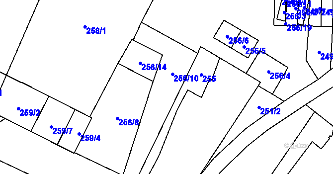 Parcela st. 256/10 v KÚ Chvalovice, Katastrální mapa