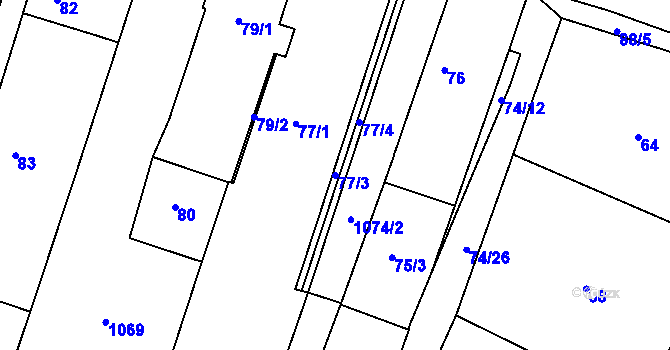 Parcela st. 77/3 v KÚ Chvalovice, Katastrální mapa