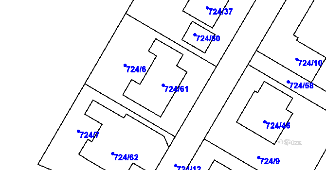 Parcela st. 724/61 v KÚ Chvalovice, Katastrální mapa