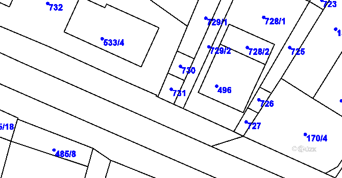 Parcela st. 731 v KÚ Chvalovice, Katastrální mapa