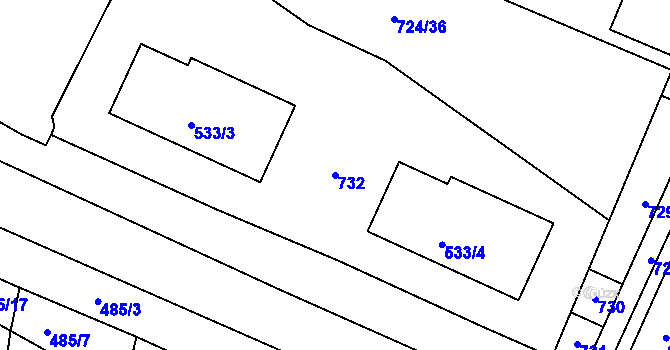 Parcela st. 732 v KÚ Chvalovice, Katastrální mapa