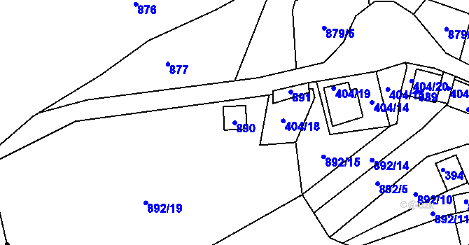 Parcela st. 890 v KÚ Chvalovice, Katastrální mapa