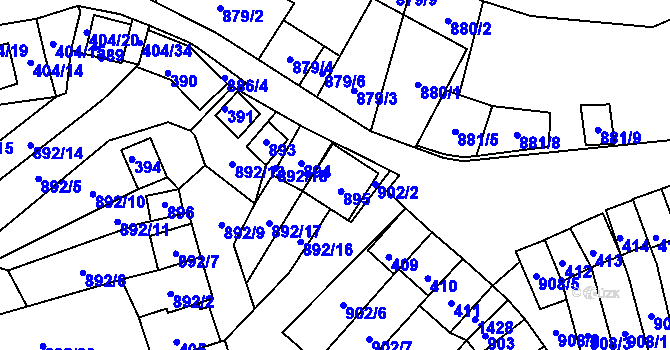 Parcela st. 895 v KÚ Chvalovice, Katastrální mapa