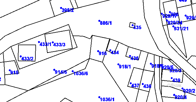 Parcela st. 916 v KÚ Chvalovice, Katastrální mapa