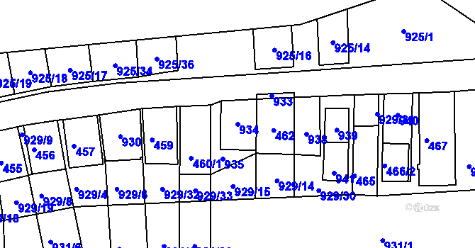 Parcela st. 934 v KÚ Chvalovice, Katastrální mapa