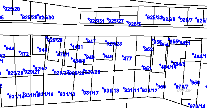 Parcela st. 949 v KÚ Chvalovice, Katastrální mapa