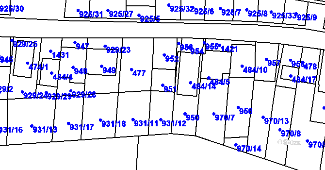 Parcela st. 951 v KÚ Chvalovice, Katastrální mapa