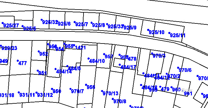 Parcela st. 957 v KÚ Chvalovice, Katastrální mapa