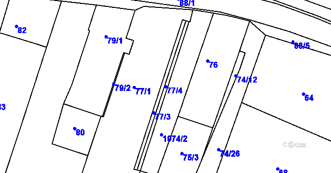 Parcela st. 77/4 v KÚ Chvalovice, Katastrální mapa