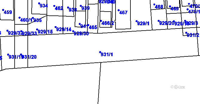 Parcela st. 931/1 v KÚ Chvalovice, Katastrální mapa