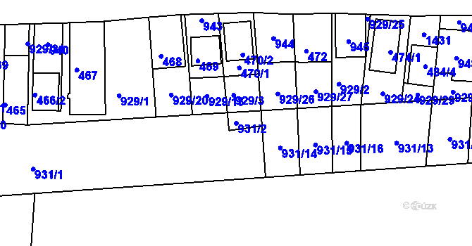 Parcela st. 931/2 v KÚ Chvalovice, Katastrální mapa