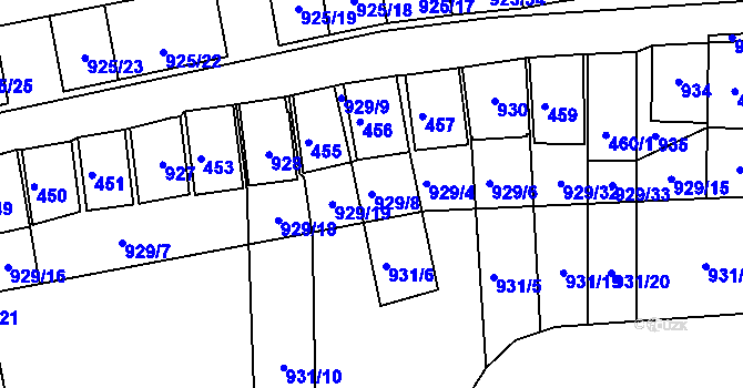 Parcela st. 929/8 v KÚ Chvalovice, Katastrální mapa