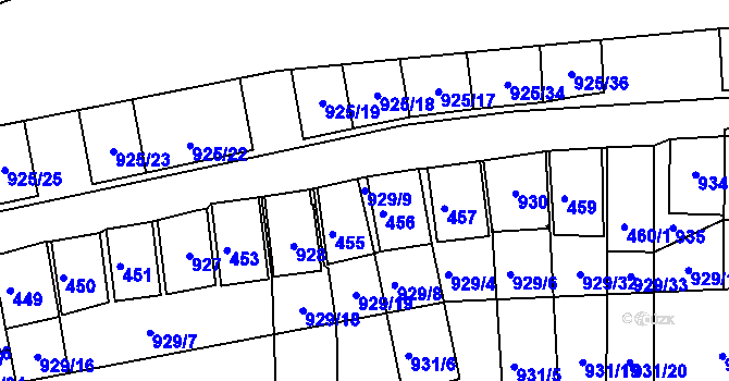 Parcela st. 929/9 v KÚ Chvalovice, Katastrální mapa