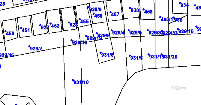 Parcela st. 931/6 v KÚ Chvalovice, Katastrální mapa