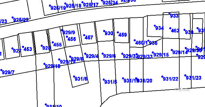 Parcela st. 929/6 v KÚ Chvalovice, Katastrální mapa