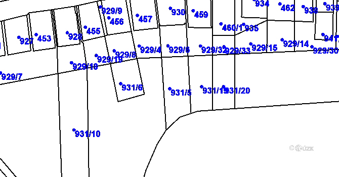 Parcela st. 931/5 v KÚ Chvalovice, Katastrální mapa