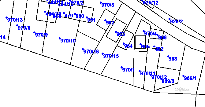 Parcela st. 970/15 v KÚ Chvalovice, Katastrální mapa