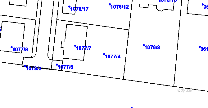 Parcela st. 1077/4 v KÚ Chvalovice, Katastrální mapa