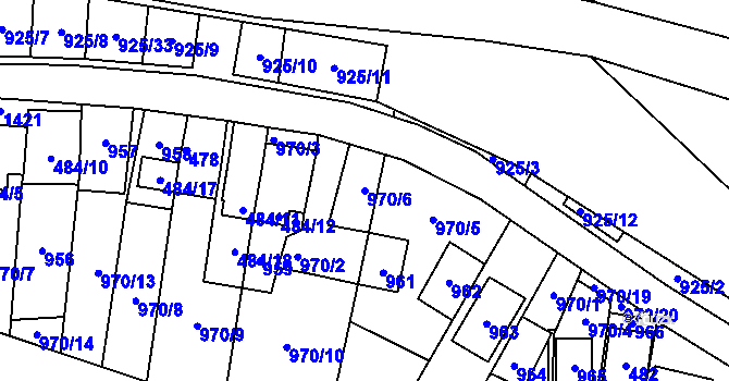 Parcela st. 970/6 v KÚ Chvalovice, Katastrální mapa