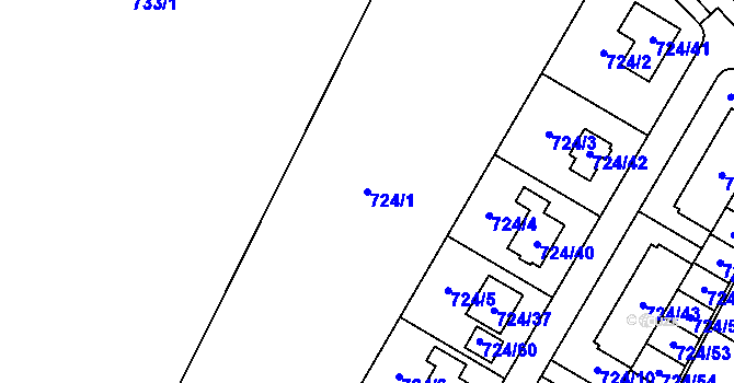 Parcela st. 724/1 v KÚ Chvalovice, Katastrální mapa