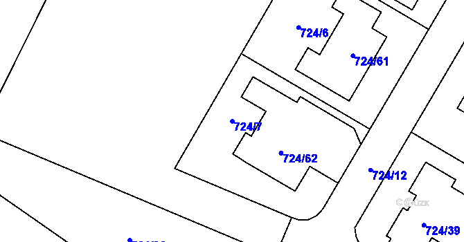 Parcela st. 724/7 v KÚ Chvalovice, Katastrální mapa