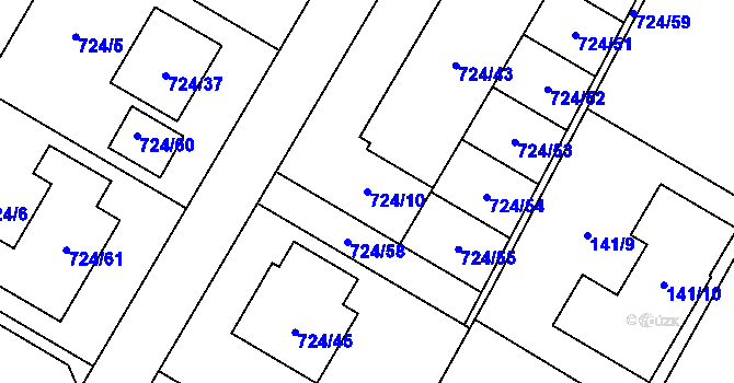 Parcela st. 724/10 v KÚ Chvalovice, Katastrální mapa