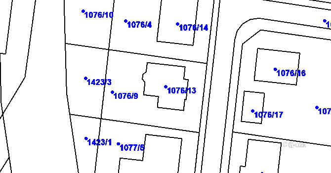 Parcela st. 1076/13 v KÚ Chvalovice, Katastrální mapa