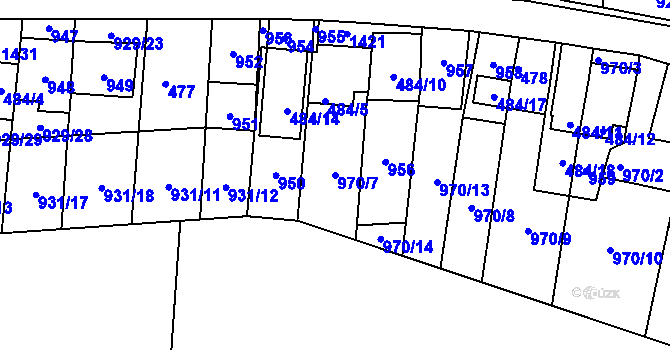 Parcela st. 970/7 v KÚ Chvalovice, Katastrální mapa