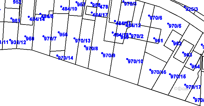 Parcela st. 970/9 v KÚ Chvalovice, Katastrální mapa