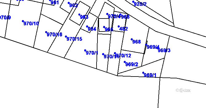 Parcela st. 970/11 v KÚ Chvalovice, Katastrální mapa