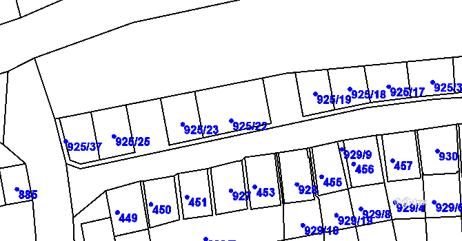 Parcela st. 925/22 v KÚ Chvalovice, Katastrální mapa
