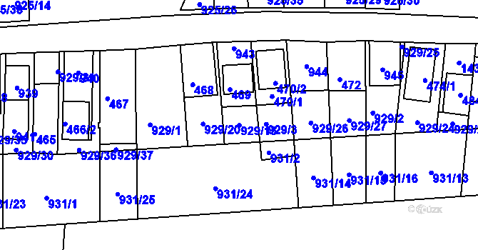 Parcela st. 929/13 v KÚ Chvalovice, Katastrální mapa